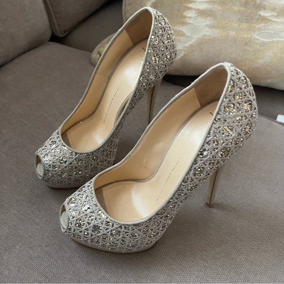 NIB giuseppe zanotti peeptoe platform gold glitter EU 39 - Picture 3 of 14